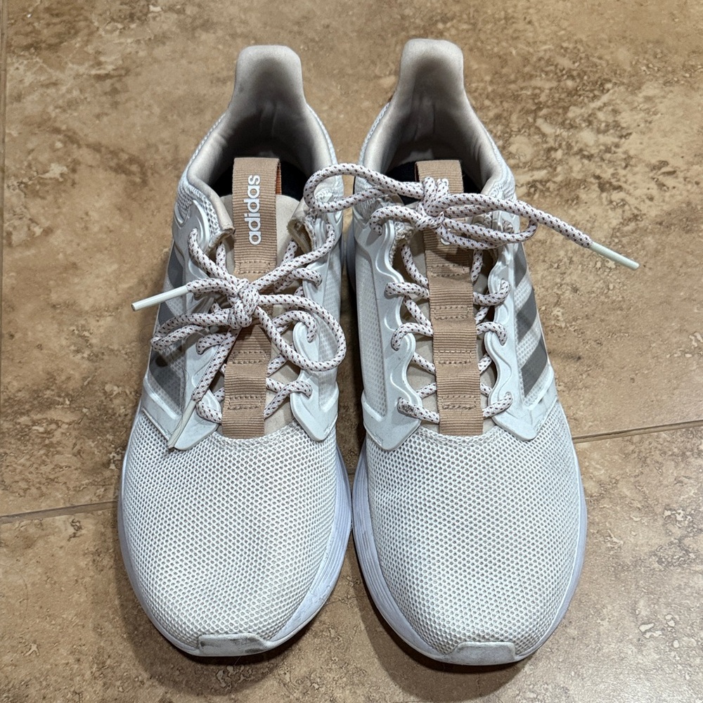 Adidas cloud foam comfort White and Tan Athletic Shoes